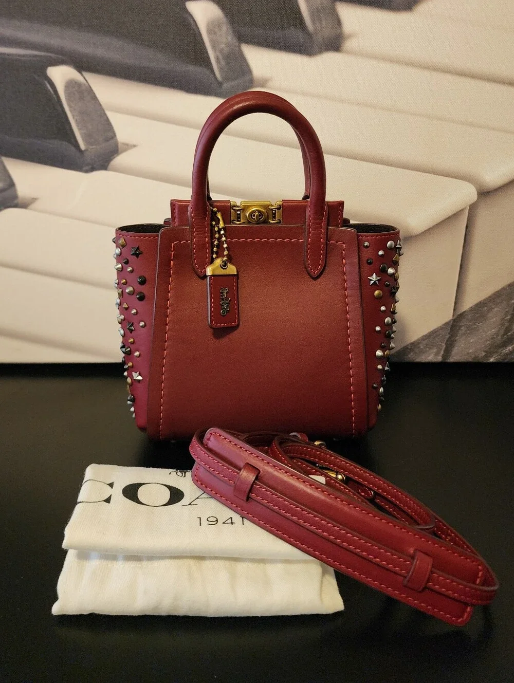 GUC 1941 COACH Create Troupe Tote 16 In Deep Red With Rivets, Unique 1 Of A Kind